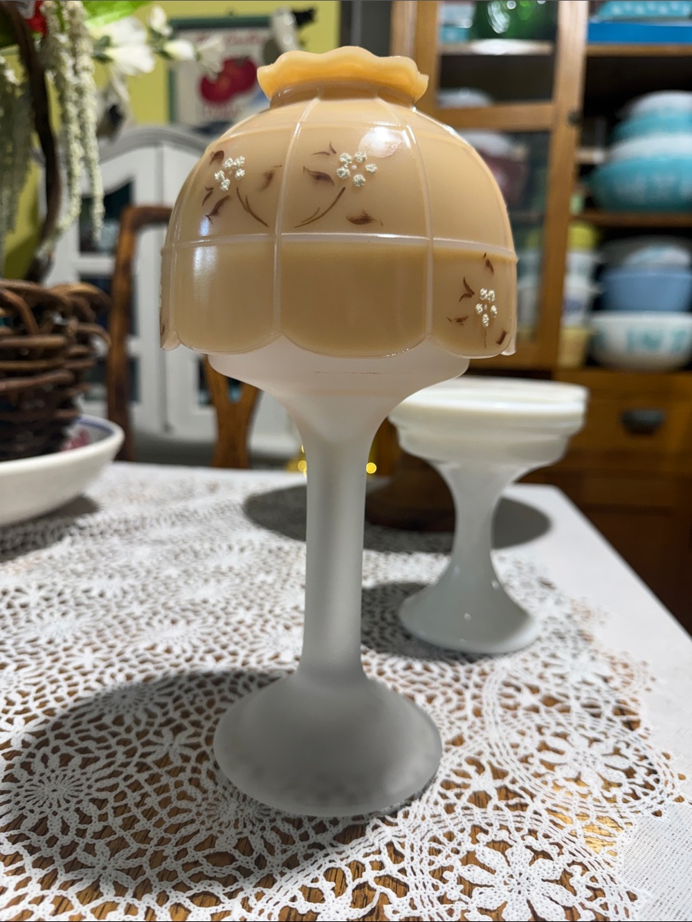Frosted Glass partylite fairy Pilar candle holder pedestal